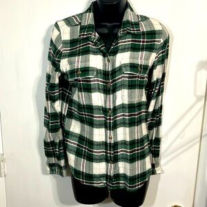Vintage American Eagle plastic fit woman’s flannel shirt, button-down plaid,